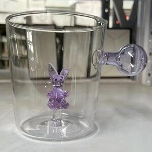 300ml Lot Of 2 3D Cup With Sphere Handle or Juice Milk Tea - Purple Rabit